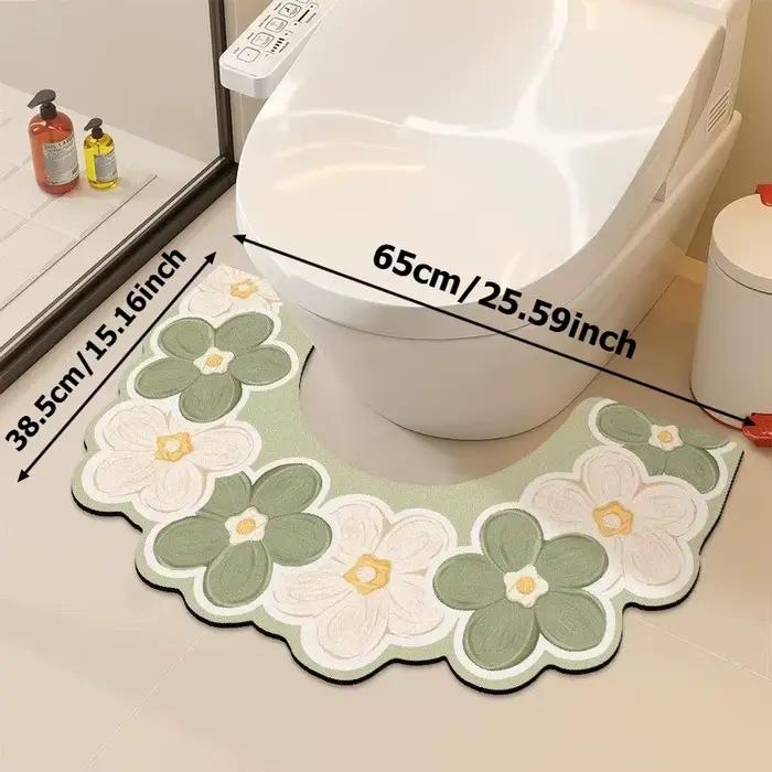 Nouveau tapis de toilette vintage à motif floral en diatomite, super absorbant, en forme de U, avec