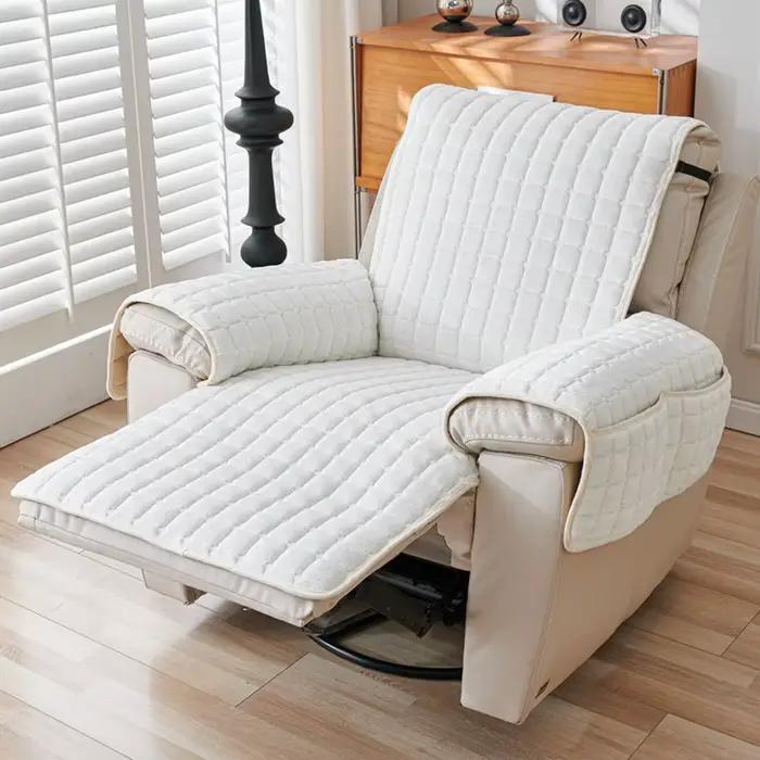 Housse de protection de canapé inclinable avec accoudoirs et poches, housse de fauteuil en peluche,