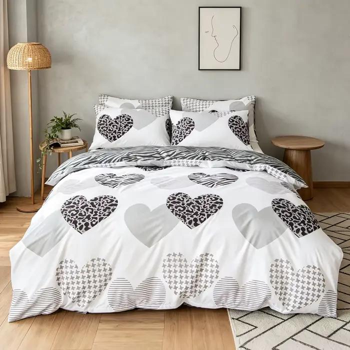Ensemble de housse de couette en forme de cœur imprimé léopard, 3 pièces, doux et respirant, moderne