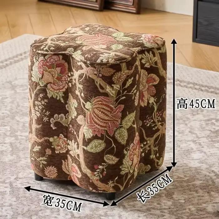 Pouf de rangement vintage en velours à motif floral en forme de trèfle, tabouret rembourré multifonc