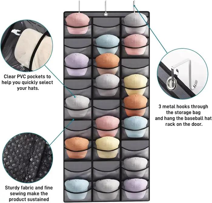 Organisateur de rangement pour chapeaux avec 27 poches transparentes, support de protection pour cha