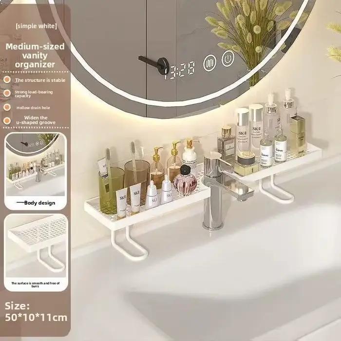 Étagère de salle de bain sans perçage, égouttoir creux en fer durable, organisateur de lavabo, range