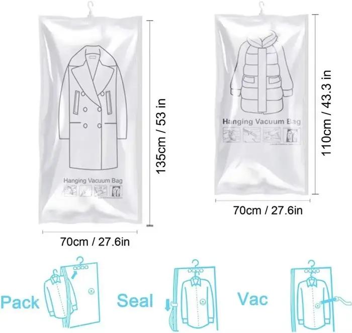 Sacs de rangement sous vide suspendus, pas besoin d'économie de pompe, joint sous vide avec cintre,