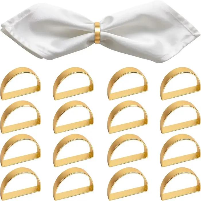 Ensemble de 16 anneaux de serviette en or, anneaux de serviette en acier inoxydable en forme de D po