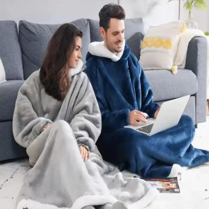 180cm Super longue flanelle couverture pyjamas avec manches hiver sweat à capuche femmes hommes pull