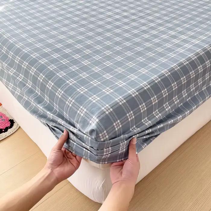 Drap-housse de style plaid avec taie d'oreiller, drap de lit élastique, taille simple ou queen size,