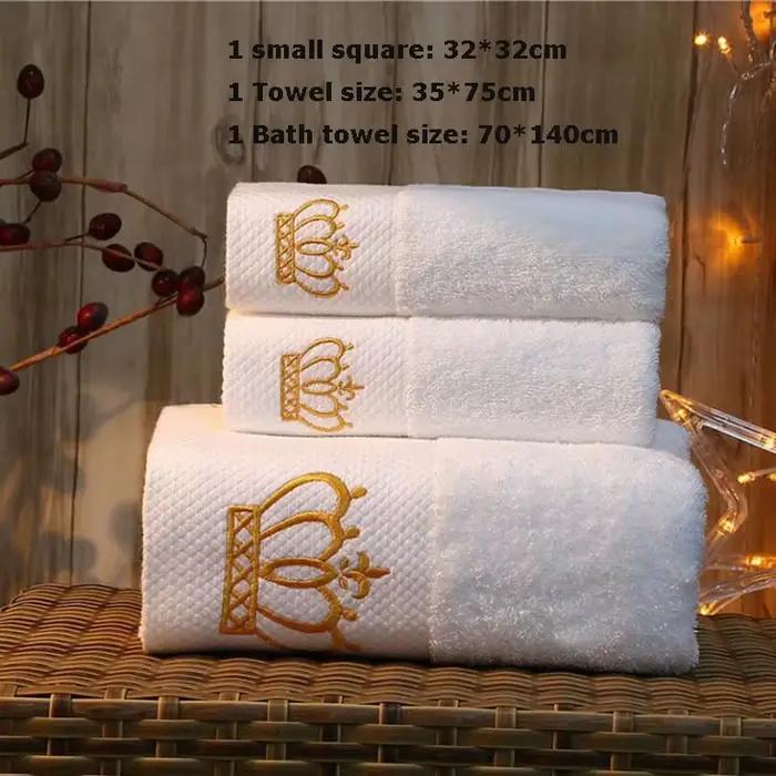 Serviette de Bain Blanche Couronne Brodé, Qualité Hôtelière 5 Étoiles, Ensemble de Serviettes 100% Q