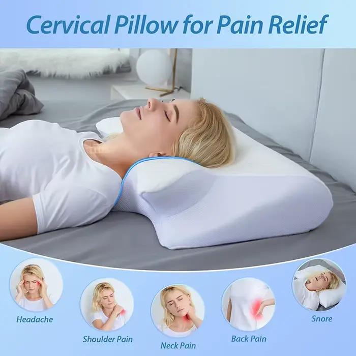 Oreiller cervical en mousse à mémoire de forme, oreiller orthopédique de Contour ergonomique 2 en 1