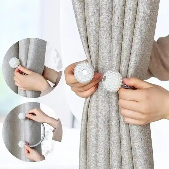 1/2 pièces perle magnétique rideau pince porte-rideau cravate boucle Clips suspendus boule boucle cr