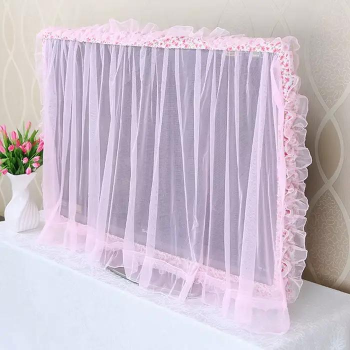 Rideau de porte en tissu dentelle, cercle TV pouvant être retourné, couvercle anti-poussière, écran