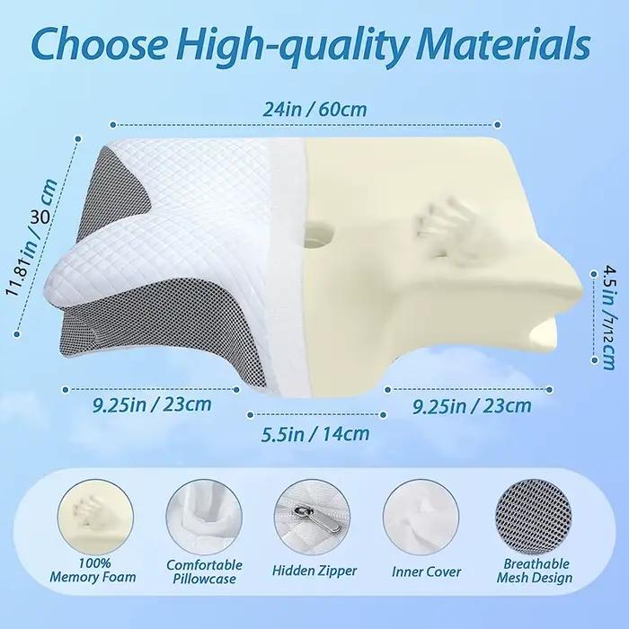 Oreiller cervical en mousse à mémoire de forme, oreiller orthopédique de Contour ergonomique 2 en 1