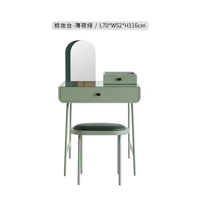 Table de vanité esthétique nordique avec chaise, Mini Table de vanité nordique Kawaii, rangement pou