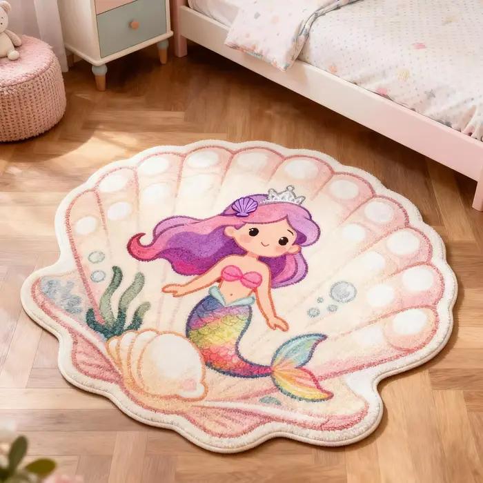 VIKAMA – tapis princesse sirène en forme de coquille, décor de zone de jeu pour chambre à coucher, g