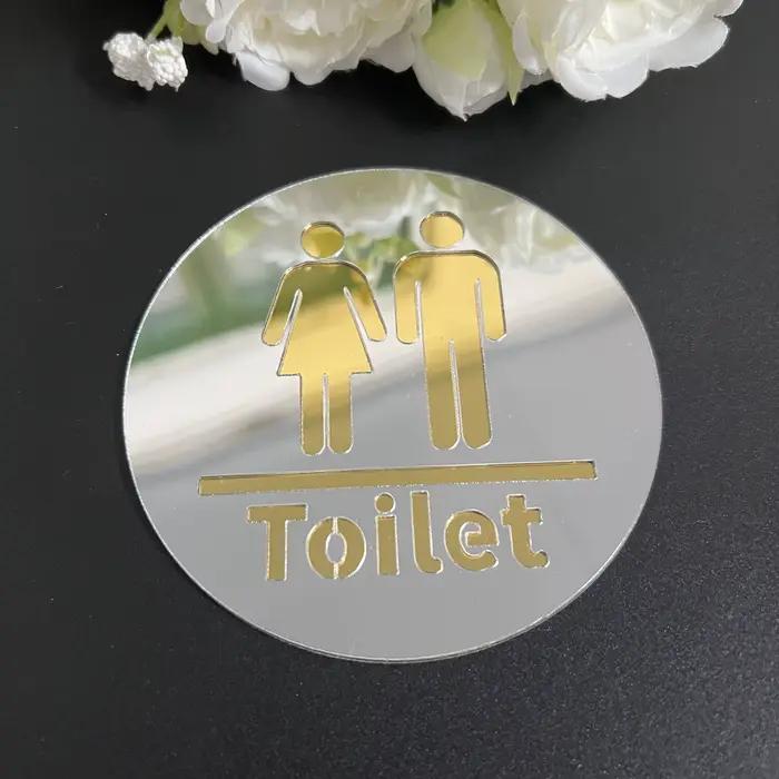 Autocollant mural 3D en acrylique effet miroir pour porte de salle de bain, affichage WC Femme & Hom