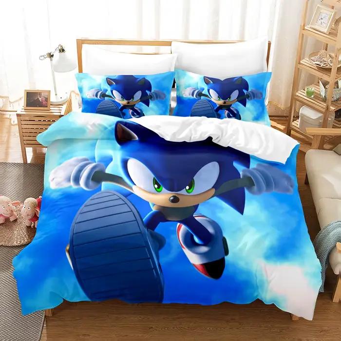 Parure de lit pour garçon Sonic, motif dessin animé 3D numérique exquis, housse de couette, couette,