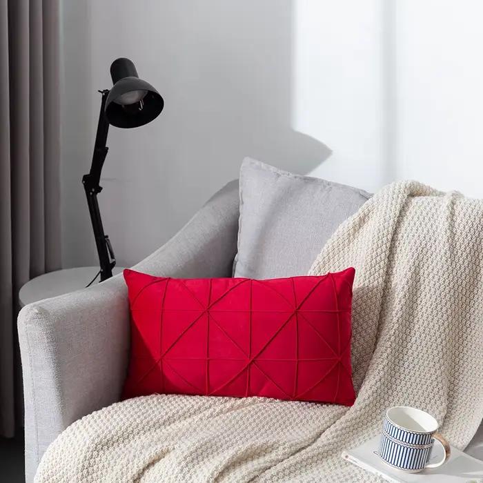 Lot de 2 housses de coussin en velours de couleur unie, 30 x 50 cm, taie d'oreiller plissée rayée, h