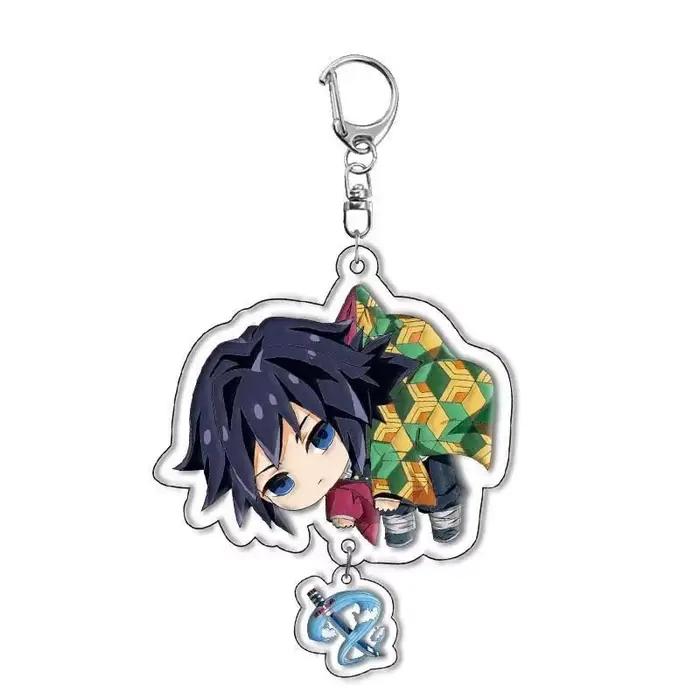 Porte-clés double face en acrylique Demon Slayer Kamado Tanjirou Tomioka Giyuu, dessin animé, créatif, kawaii, accessoire d'anime, cadeau