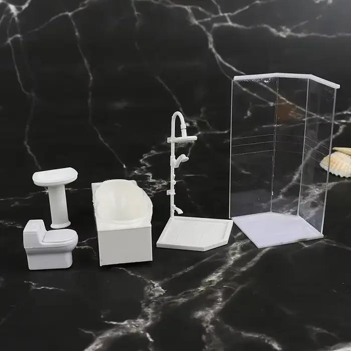 Ensemble de salle de bain Miniature pour maison de poupée 1:25, salle de douche, toilettes, baignoire, évier, modèle de jouet