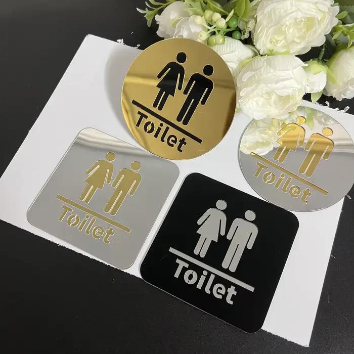 Autocollant mural 3D en acrylique effet miroir pour porte de salle de bain, affichage WC Femme & Homme, décoration DIY pour entrée de toilettes