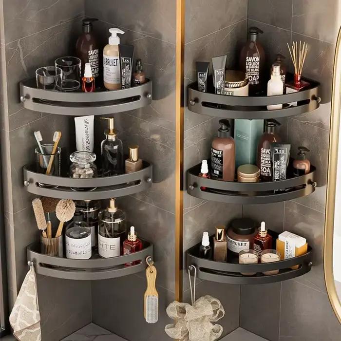 Étagère d'angle de douche à trois niveaux, sans clous, pour salle de bain, shampoing en plastique, rangement de fournitures de douche, accessoires de salle de bains