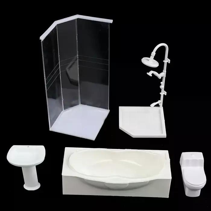Ensemble de salle de bain Miniature pour maison de poupée 1:25, salle de douche, toilettes, baignoire, évier, modèle de jouet