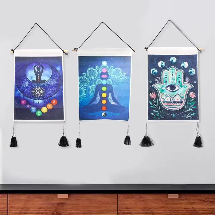 Tapisserie de méditation de yoga 30x50CM avec mandala coloré pour salon, chambre à coucher, décoration de couloir, toile de fond en sergé de chevet
