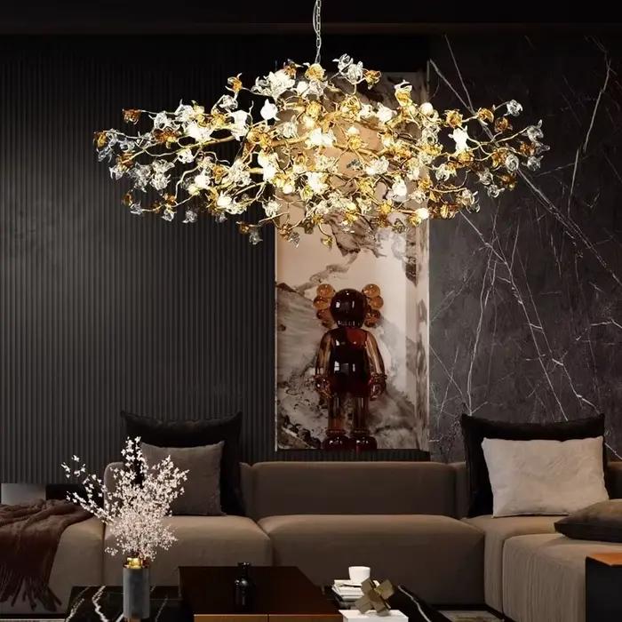 Plafond en cuivre branche de cristal lustres villa de luxe design lustre