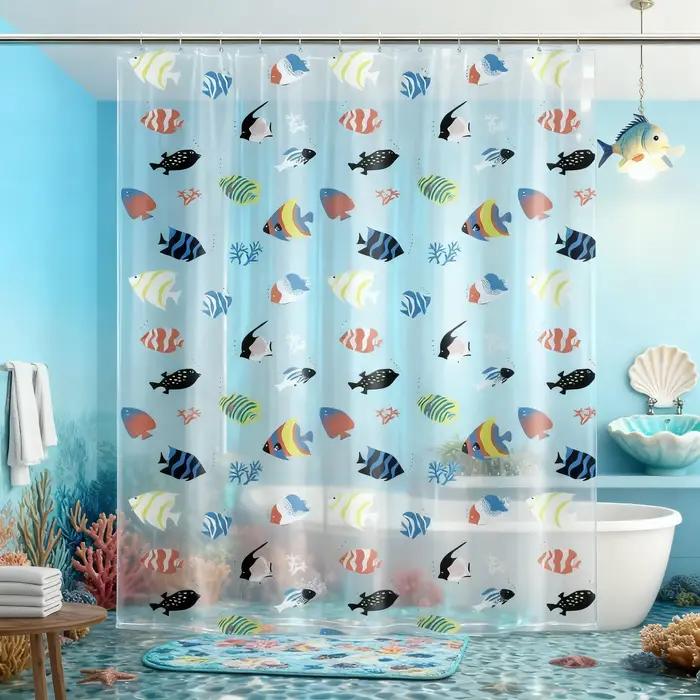 Rideau de douche à motif de poissons tropicaux