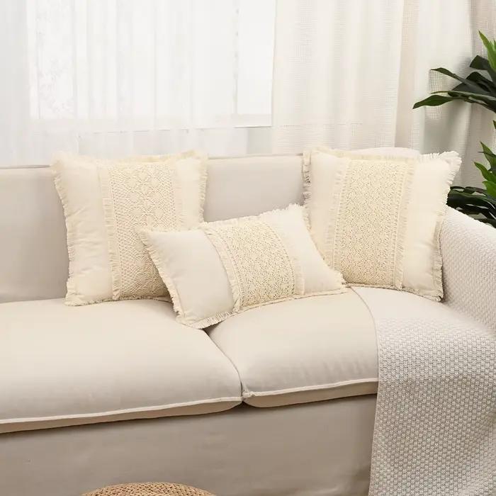 Housse de coussin bohème en coton et lin au Crochet