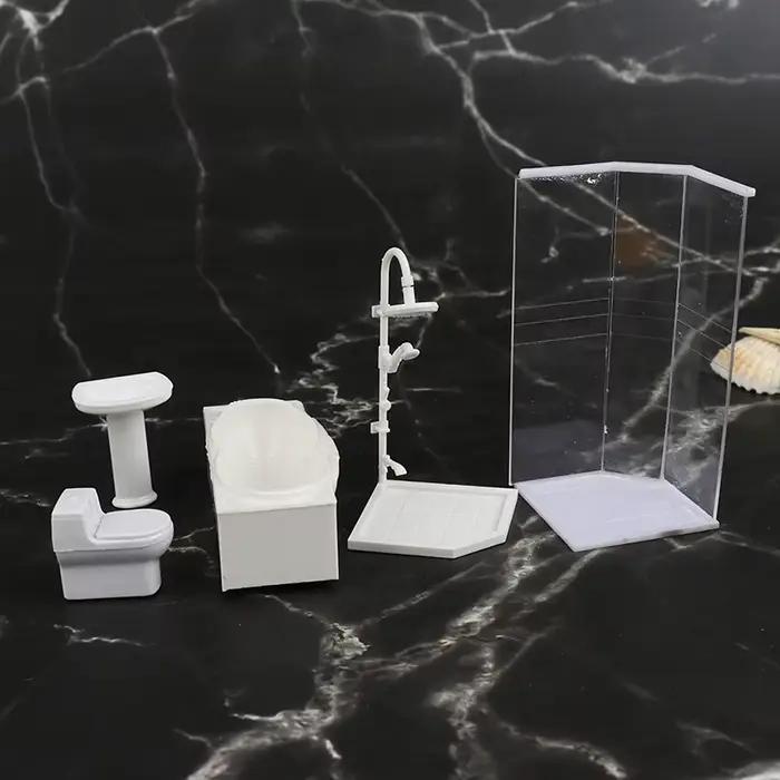 Ensemble de salle de bain Miniature pour maison de poupée 1:25, salle de douche, toilettes, baignoire, évier, modèle de jouet