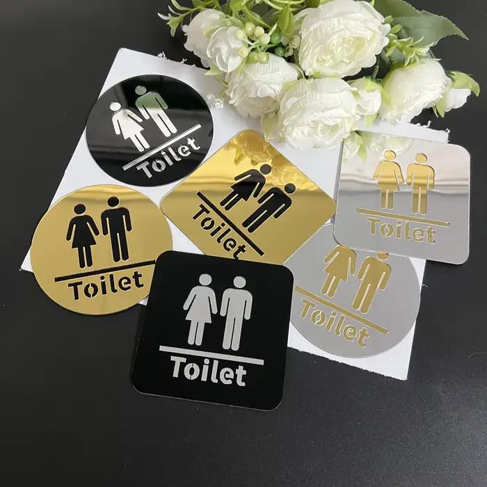 Autocollant mural 3D en acrylique effet miroir pour porte de salle de bain, affichage WC Femme & Homme, décoration DIY pour entrée de toilettes