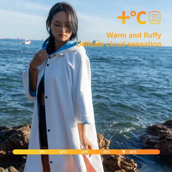 Nu-juin plage Surf Poncho à capuche doublé polaire bouton serviettes de bain femmes