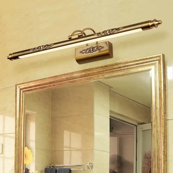 Lampe de salle de bain européenne en bronze antique, murale, 8W, 50cm, IP44, étanche, en fer, lumière LED pour miroir, pour le maquillage et l'éclairage de la coiffeuse