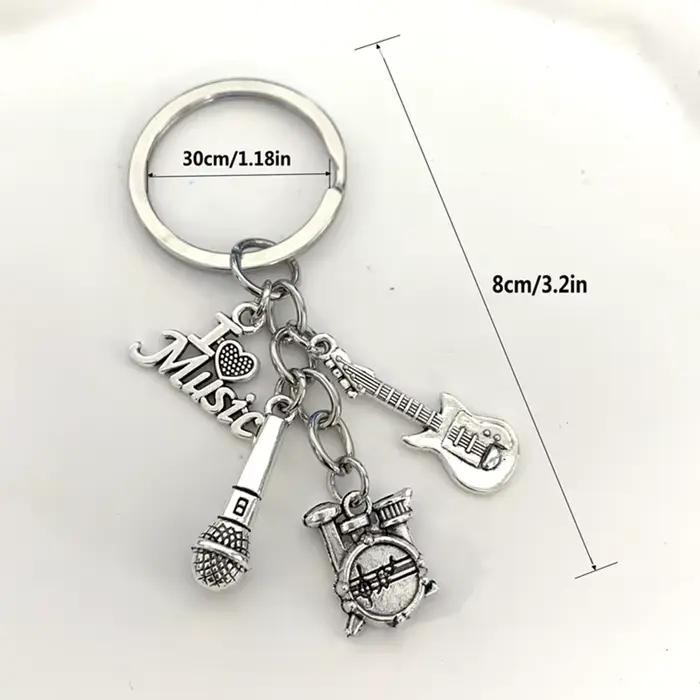 1 pièce de porte-clés en alliage de musique classique, accessoire de décoration de bijoux avec tambour et microphone de guitare