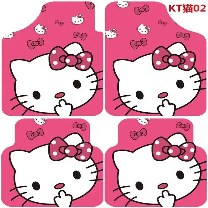 Ensemble de 4 pièces de coussin de voiture Hello Kitty, housse de sol Kawaii, tapis à motif de personnage de dessin animé, doux, décor pratique d'hiver, cadeau