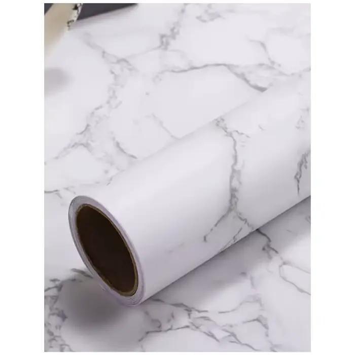 Papier peint de cuisine mat, Film vinyle auto-adhésif épais en marbre, autocollants muraux imperméables pour salle de bains, rouleaux de décoration d'intérieur en PVC