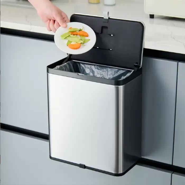 Poubelle de cuisine murale blanche, poubelle suspendue en plastique peu encombrante avec design facile à nettoyer, rangement multi-usages pour déchets