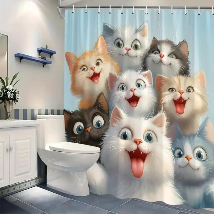 Adorable rideau de douche pour chats – 9 visages ludiques