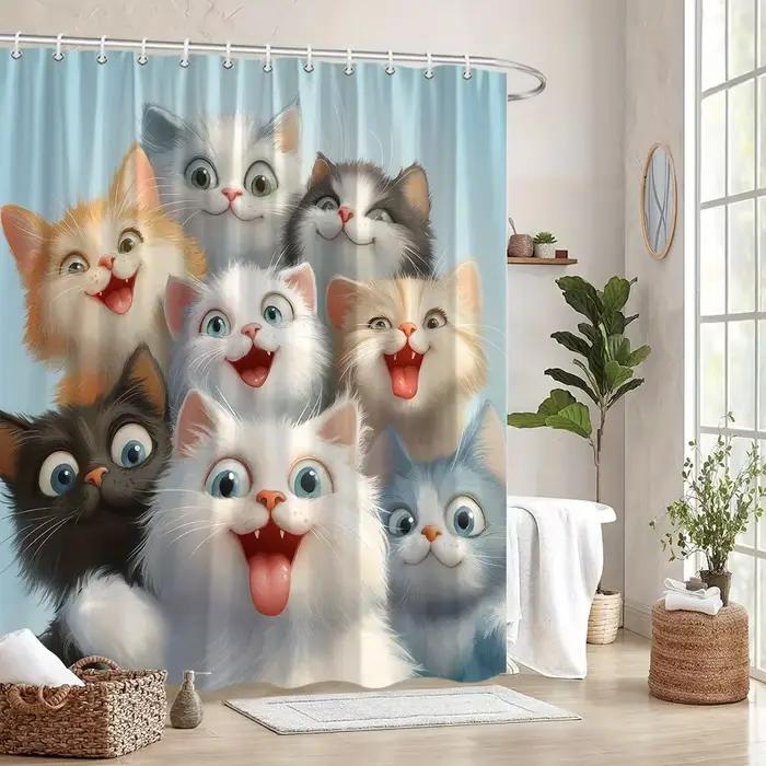 Adorable rideau de douche pour chats – 9 visages ludiques