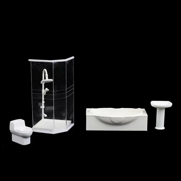 Ensemble de salle de bain Miniature pour maison de poupée 1:25, salle de douche, toilettes, baignoire, évier, modèle de jouet