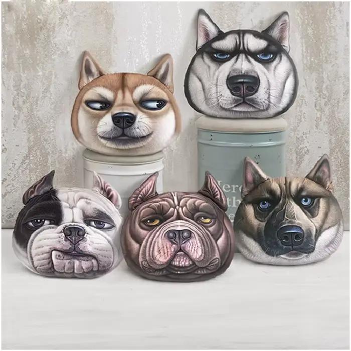 Coussin 3D en Forme de Tête de Chien et Chat Mignon de 35x36cm