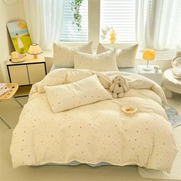 Parures de lit style floral en coton lavé doux pour lit simple/grand/king size