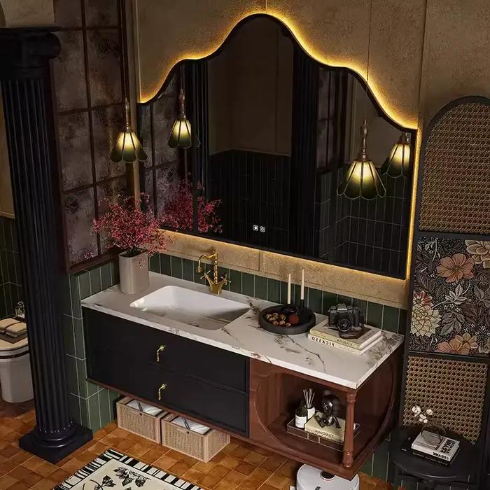 Meuble mural de salle de bain en chêne massif laqué