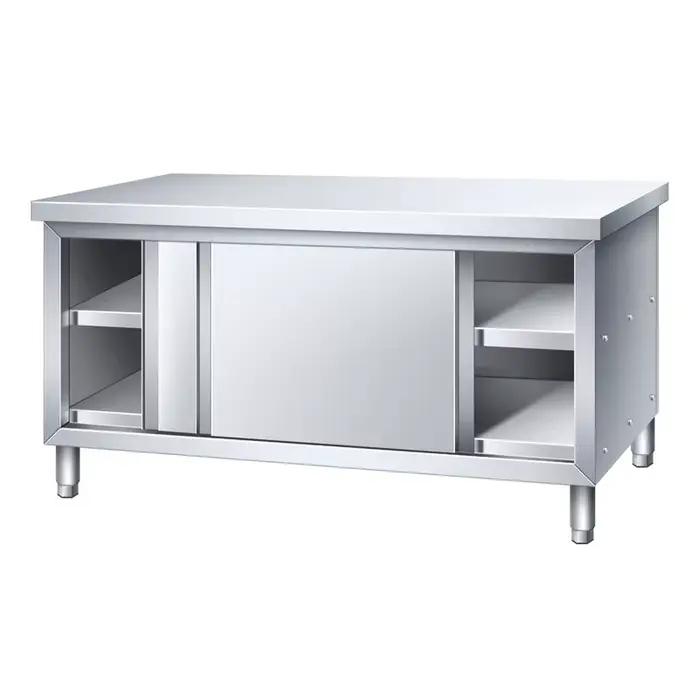 Comptoir de cuisine 304, plan de travail en acier inoxydable, avec Choscopie à porte coulissante, armoire de rangement, coupe-légumes, Table, Commercia