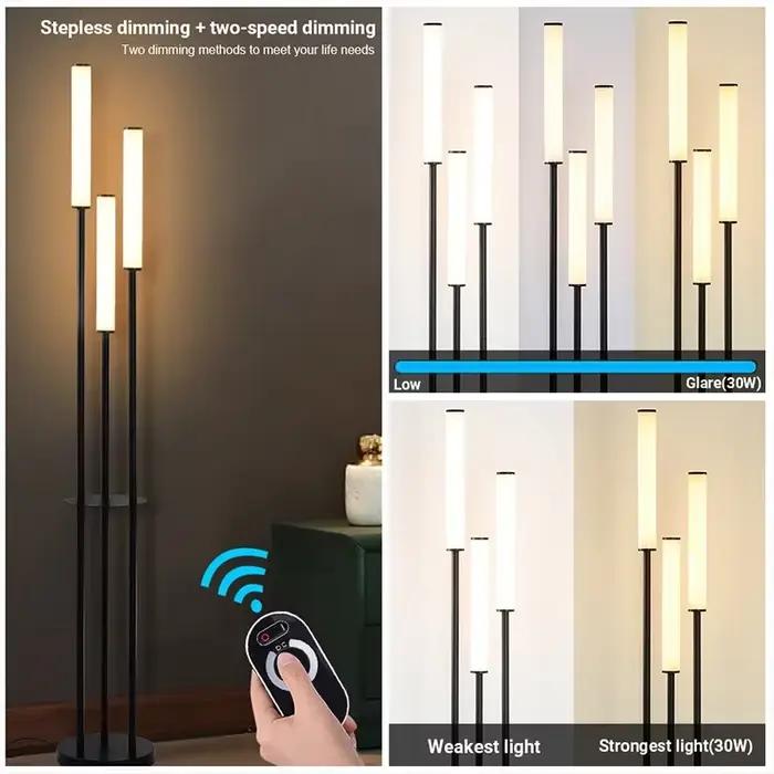 Lampe sur pied minimaliste moderne pour salon, avec rangement, trois têtes réglables, LED, luminaire décoratif d'intérieur pour la maison