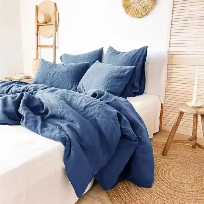 Home MER-Juste de couette en lin français lavé à la pierre