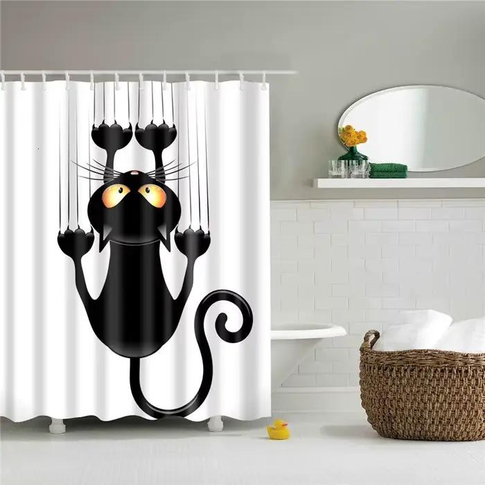 Rideaux de douche drôles rideau de salle de bain avec crochets décor imperméable chat chien 3d