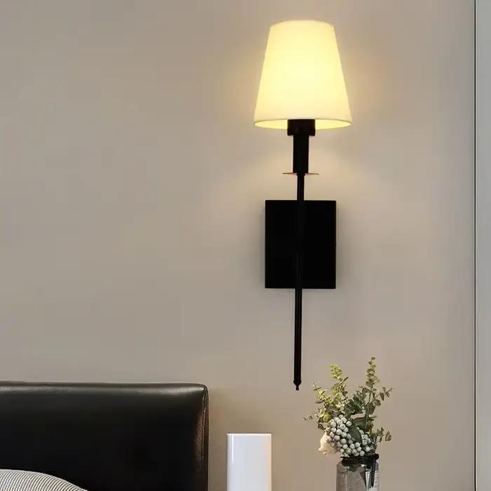 Applique murale Led américaine moderne pour décor salle de bain miroir lumière chambre couloir escaliers tissu abat-jour applique murale décor de chambre