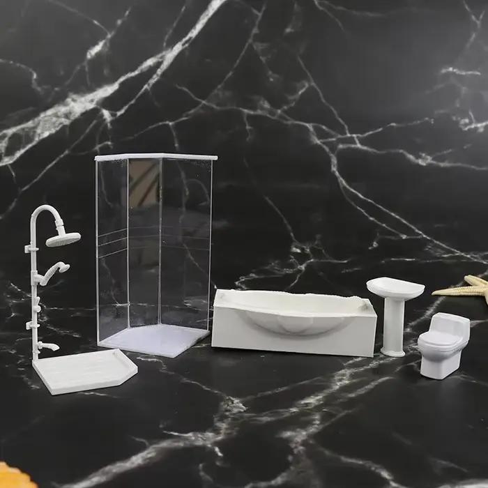 Ensemble de salle de bain Miniature pour maison de poupée 1:25, salle de douche, toilettes, baignoire, évier, modèle de jouet