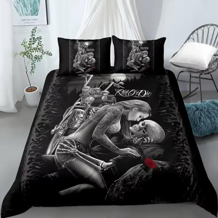 Ensemble de housse de couette crâne reine noir squelette Paisley motif